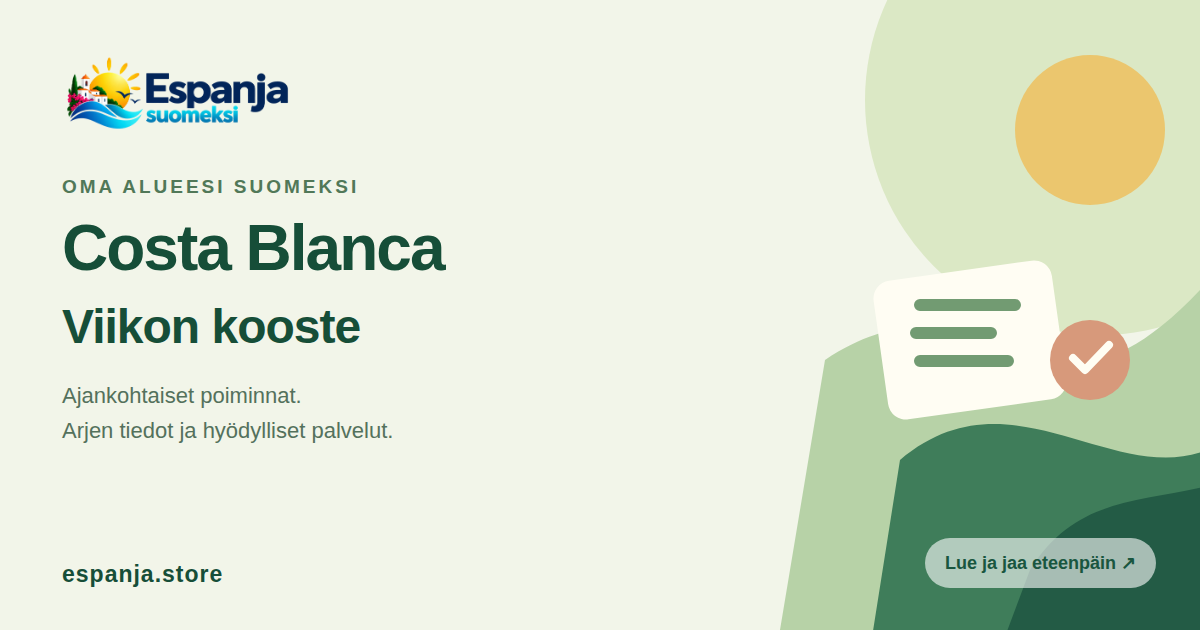 Costa Blancan viikkokooste – espanja.store, jaettava kuvituskortti